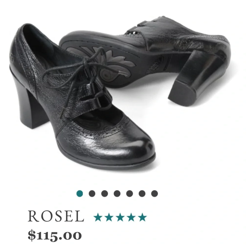 Born Black Leather Lace-Up Heeled Oxfords with Brogue Detail